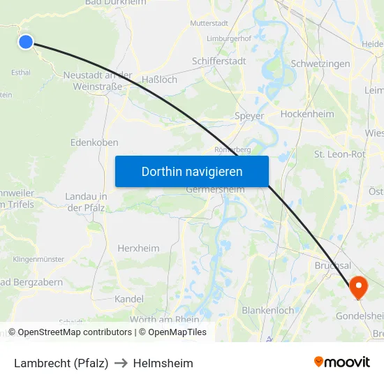 Lambrecht (Pfalz) to Helmsheim map