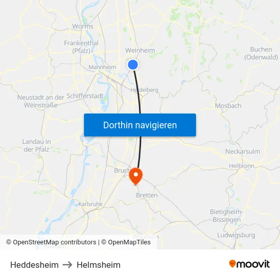 Heddesheim to Helmsheim map
