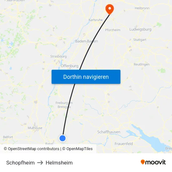 Schopfheim to Helmsheim map