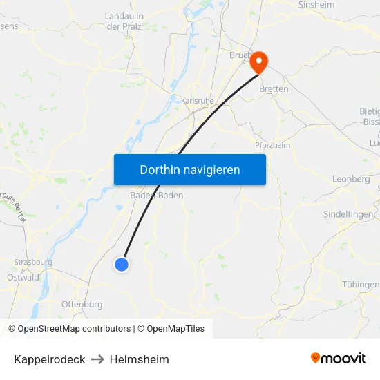 Kappelrodeck to Helmsheim map