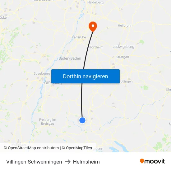 Villingen-Schwenningen to Helmsheim map