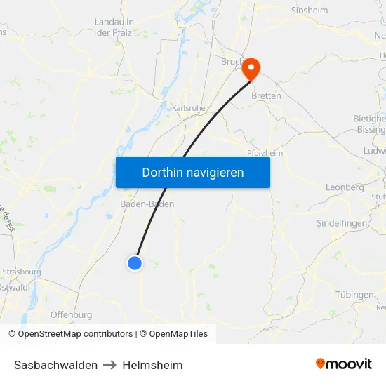 Sasbachwalden to Helmsheim map