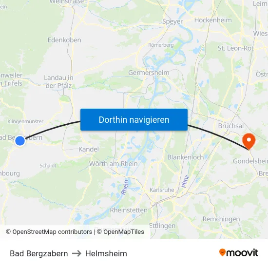 Bad Bergzabern to Helmsheim map