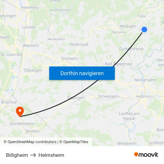 Billigheim to Helmsheim map