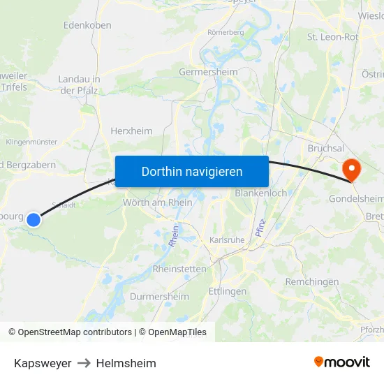 Kapsweyer to Helmsheim map
