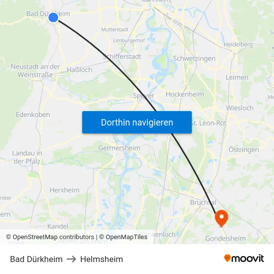 Bad Dürkheim to Helmsheim map