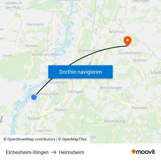 Elchesheim-Illingen to Helmsheim map