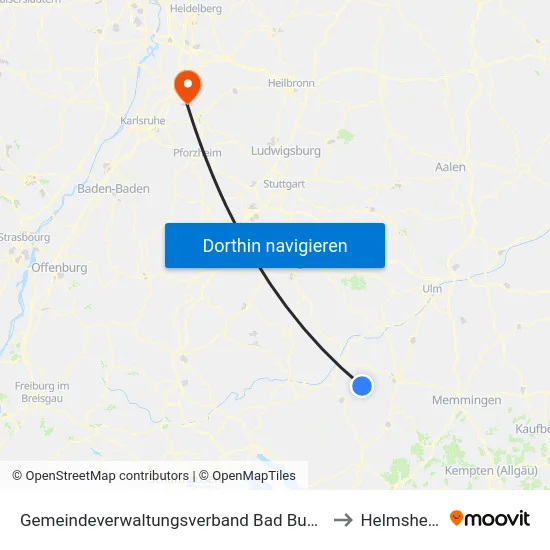 Gemeindeverwaltungsverband Bad Buchau to Helmsheim map
