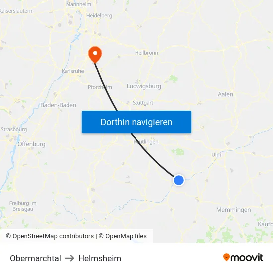 Obermarchtal to Helmsheim map