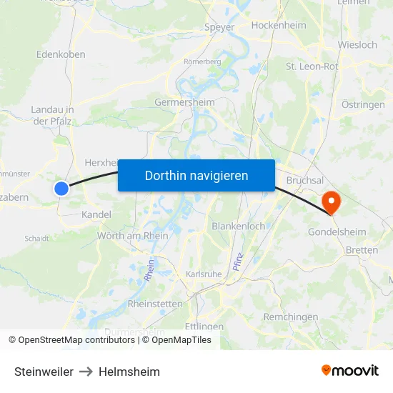 Steinweiler to Helmsheim map