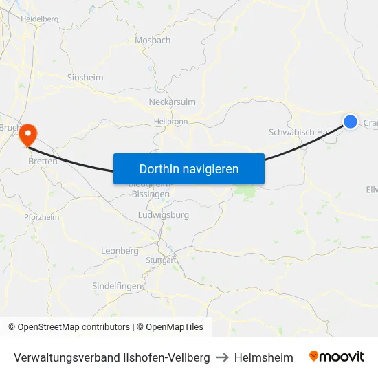 Verwaltungsverband Ilshofen-Vellberg to Helmsheim map
