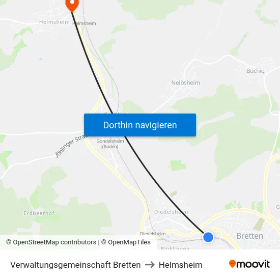 Verwaltungsgemeinschaft Bretten to Helmsheim map