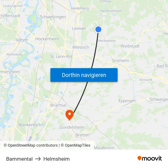 Bammental to Helmsheim map