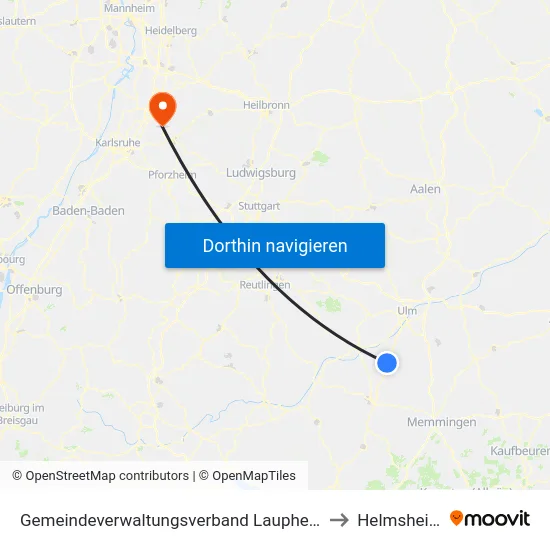 Gemeindeverwaltungsverband Laupheim to Helmsheim map