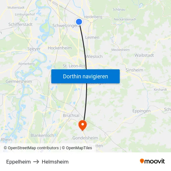 Eppelheim to Helmsheim map