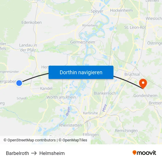 Barbelroth to Helmsheim map