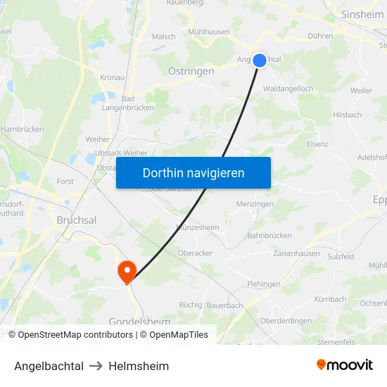 Angelbachtal to Helmsheim map