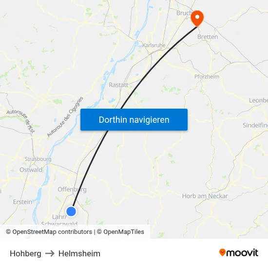 Hohberg to Helmsheim map