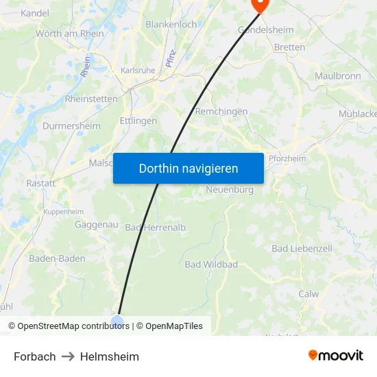 Forbach to Helmsheim map