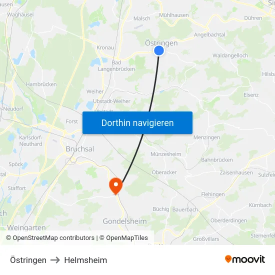 Östringen to Helmsheim map