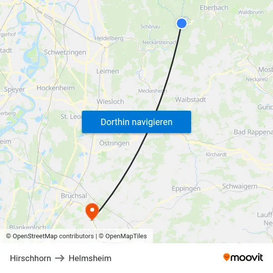 Hirschhorn to Helmsheim map