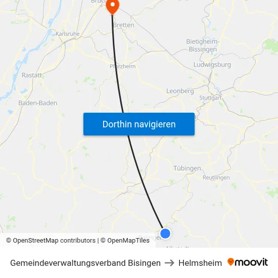 Gemeindeverwaltungsverband Bisingen to Helmsheim map