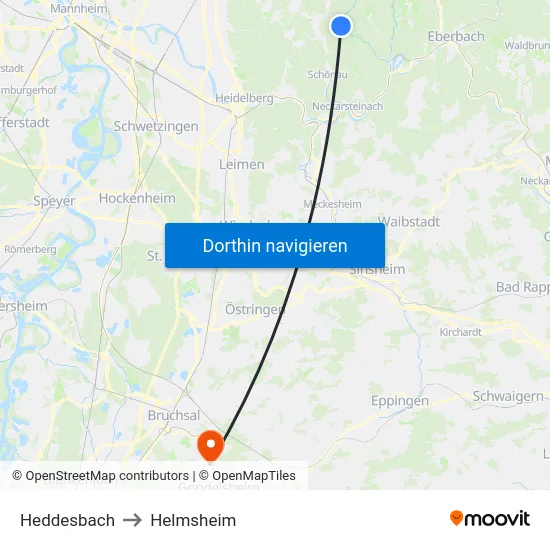 Heddesbach to Helmsheim map