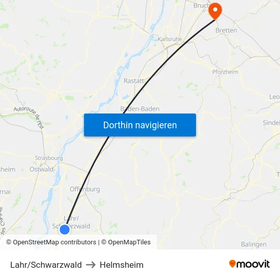Lahr/Schwarzwald to Helmsheim map