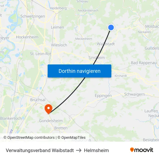 Verwaltungsverband Waibstadt to Helmsheim map