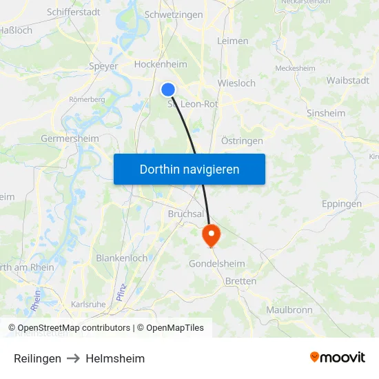 Reilingen to Helmsheim map