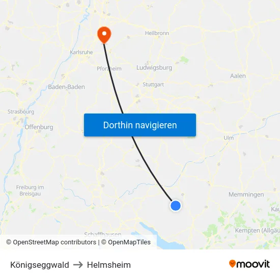 Königseggwald to Helmsheim map