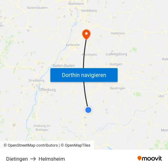 Dietingen to Helmsheim map