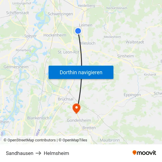Sandhausen to Helmsheim map