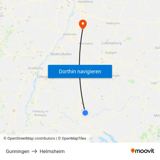 Gunningen to Helmsheim map