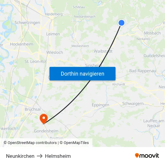 Neunkirchen to Helmsheim map