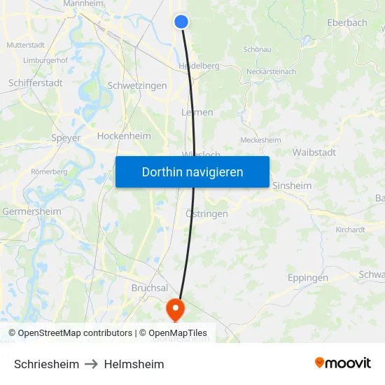 Schriesheim to Helmsheim map