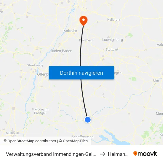 Verwaltungsverband Immendingen-Geisingen to Helmsheim map