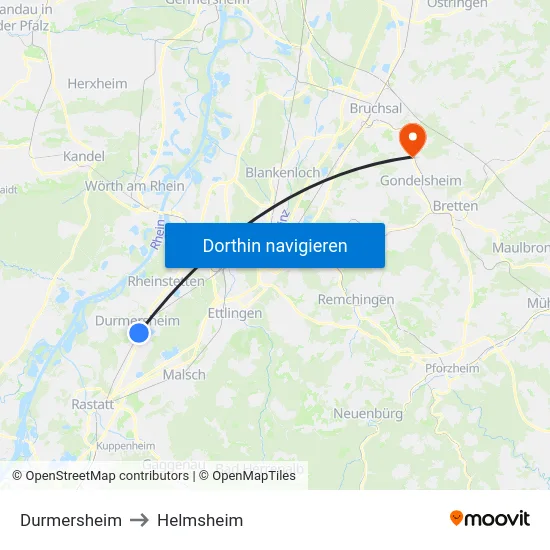 Durmersheim to Helmsheim map