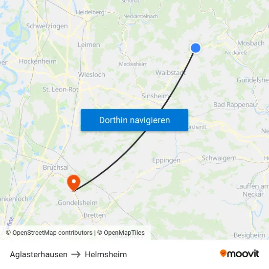 Aglasterhausen to Helmsheim map