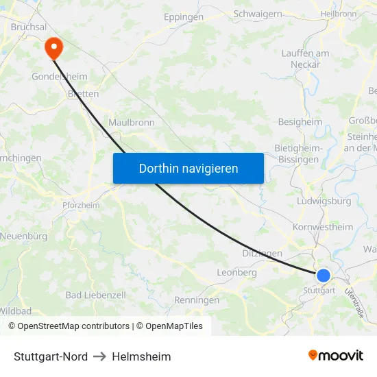 Stuttgart-Nord to Helmsheim map