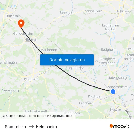 Stammheim to Helmsheim map