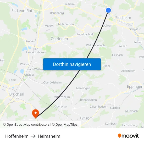 Hoffenheim to Helmsheim map
