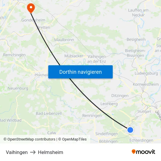 Vaihingen to Helmsheim map