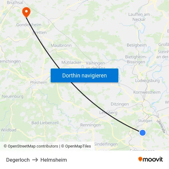 Degerloch to Helmsheim map