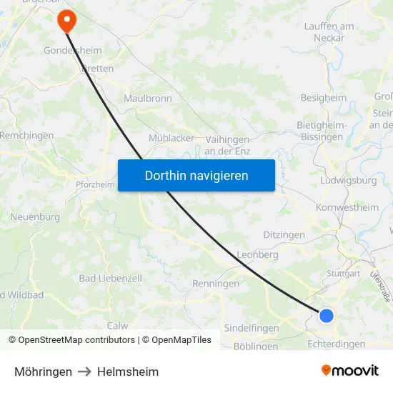 Möhringen to Helmsheim map