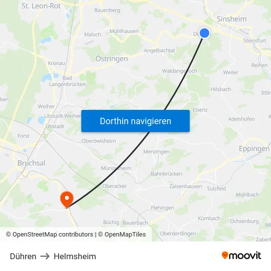 Dühren to Helmsheim map