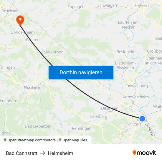 Bad Cannstatt to Helmsheim map