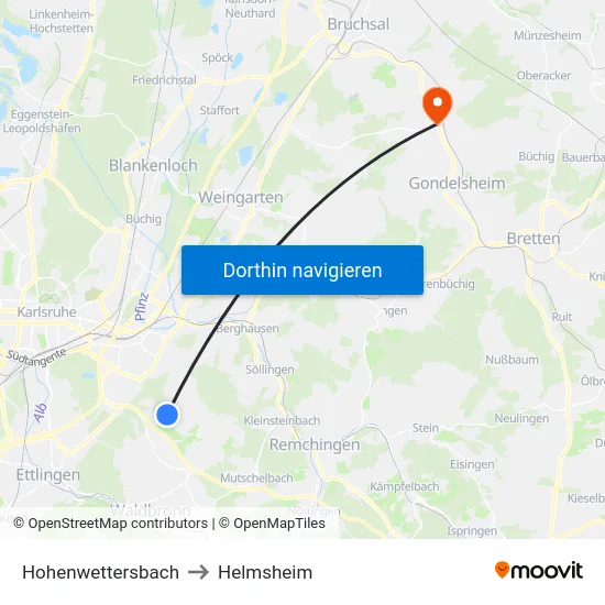 Hohenwettersbach to Helmsheim map