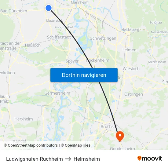 Ludwigshafen-Ruchheim to Helmsheim map
