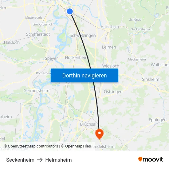 Seckenheim to Helmsheim map